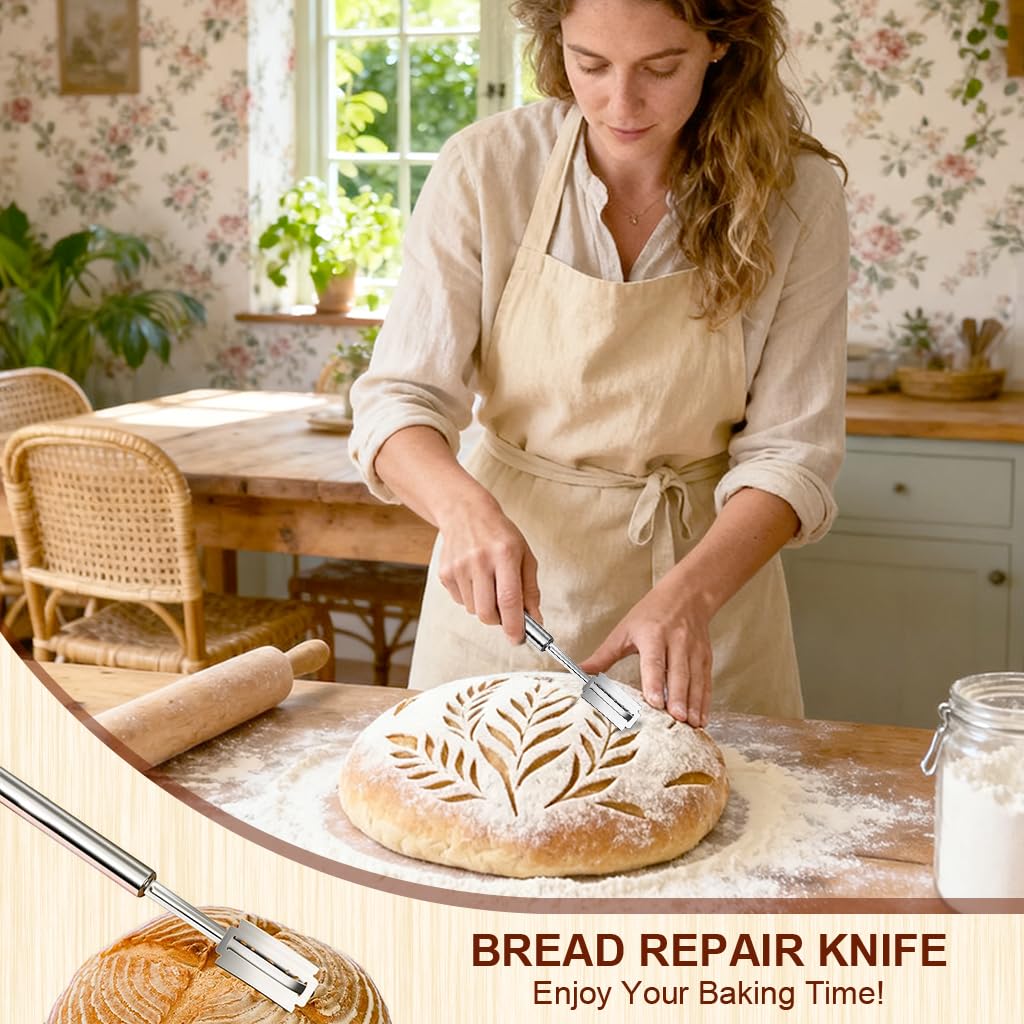 Supvox Stainless Steel Bread Lame for Artisan Baking with 7.4 in Handle and 5 Blades | PU Sheath