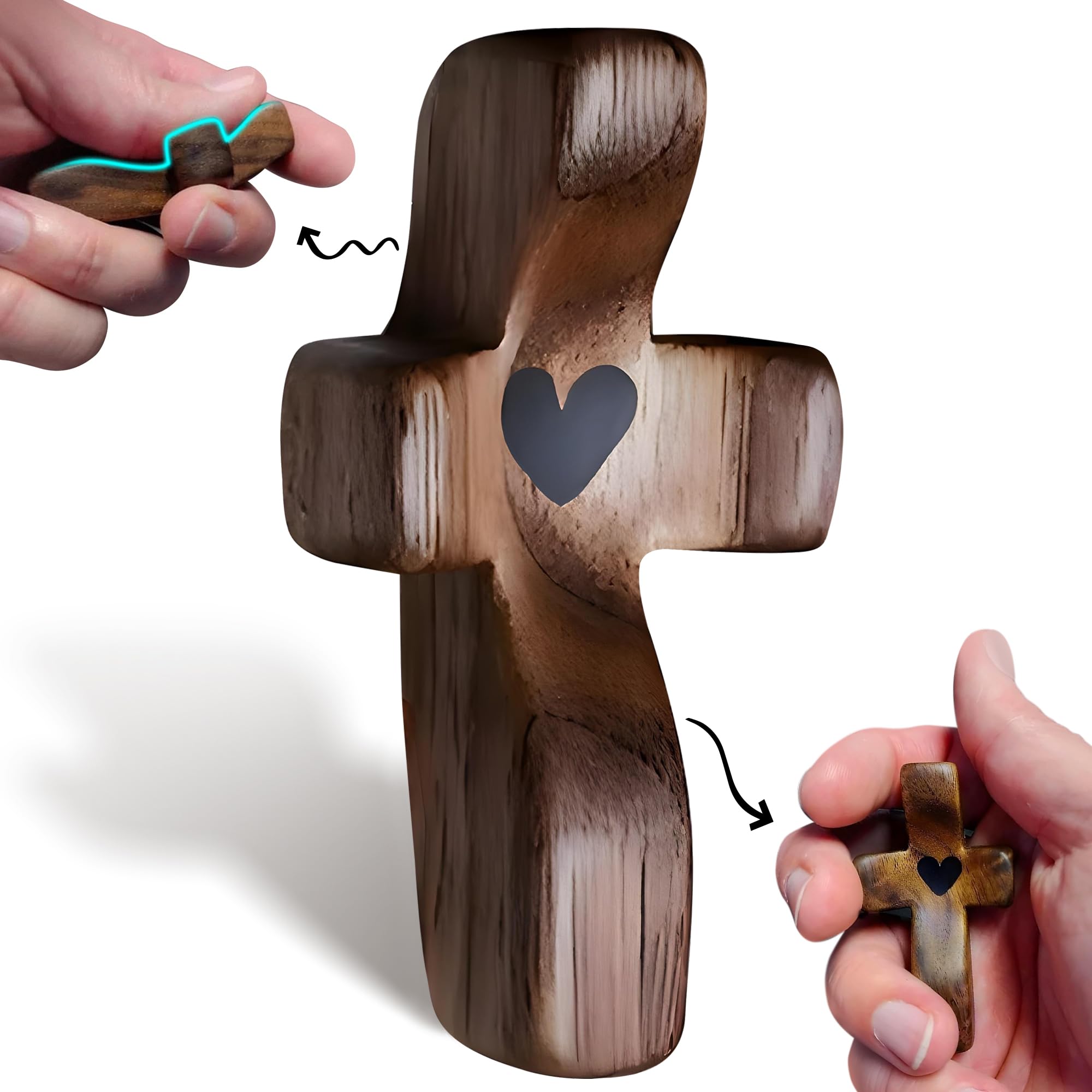 HASTHIP® Wooden Cross, Encouraging Gift to Relieve Stress, Cross with Hands Praying, Christian Gift, Suitable for Children and Adults as a Stress-Relieving Toy-Walnut