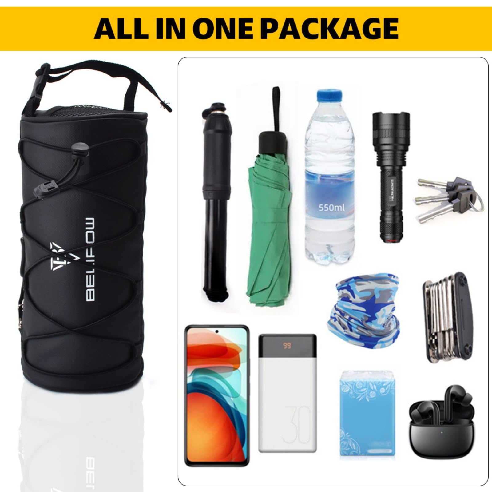 PROBEROS Bike Frame Bag for Cycling Storage with 5L Capacity and PU Waterproof Pouch | Shoulder Strap