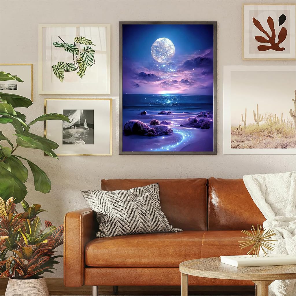 HASTHIP DIY 5D Diamond Painting Art Kit for Home Decor featuring 12 x 16 in Moonlit Beach Scene | 2 PCS Beginner Set
