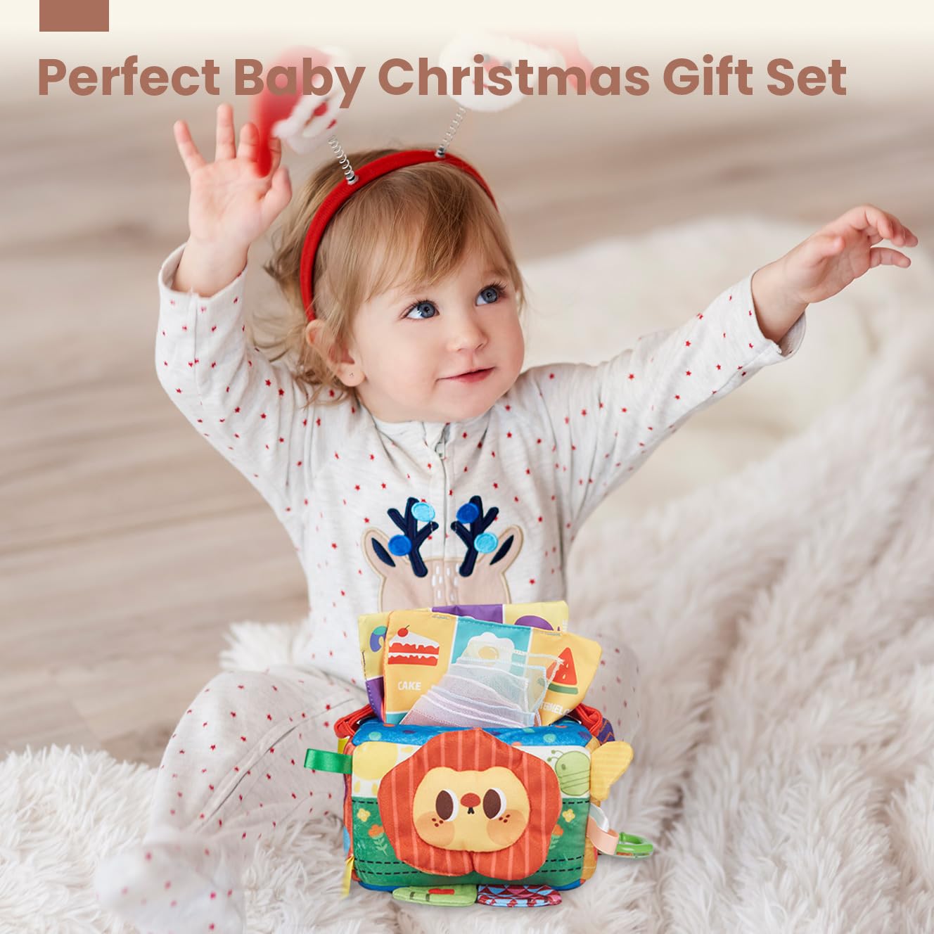 SNOWIE SOFT Soft Tissue Box Baby Toy with 6 Crinkle Tissues and Mirror | Montessori Sensory Play