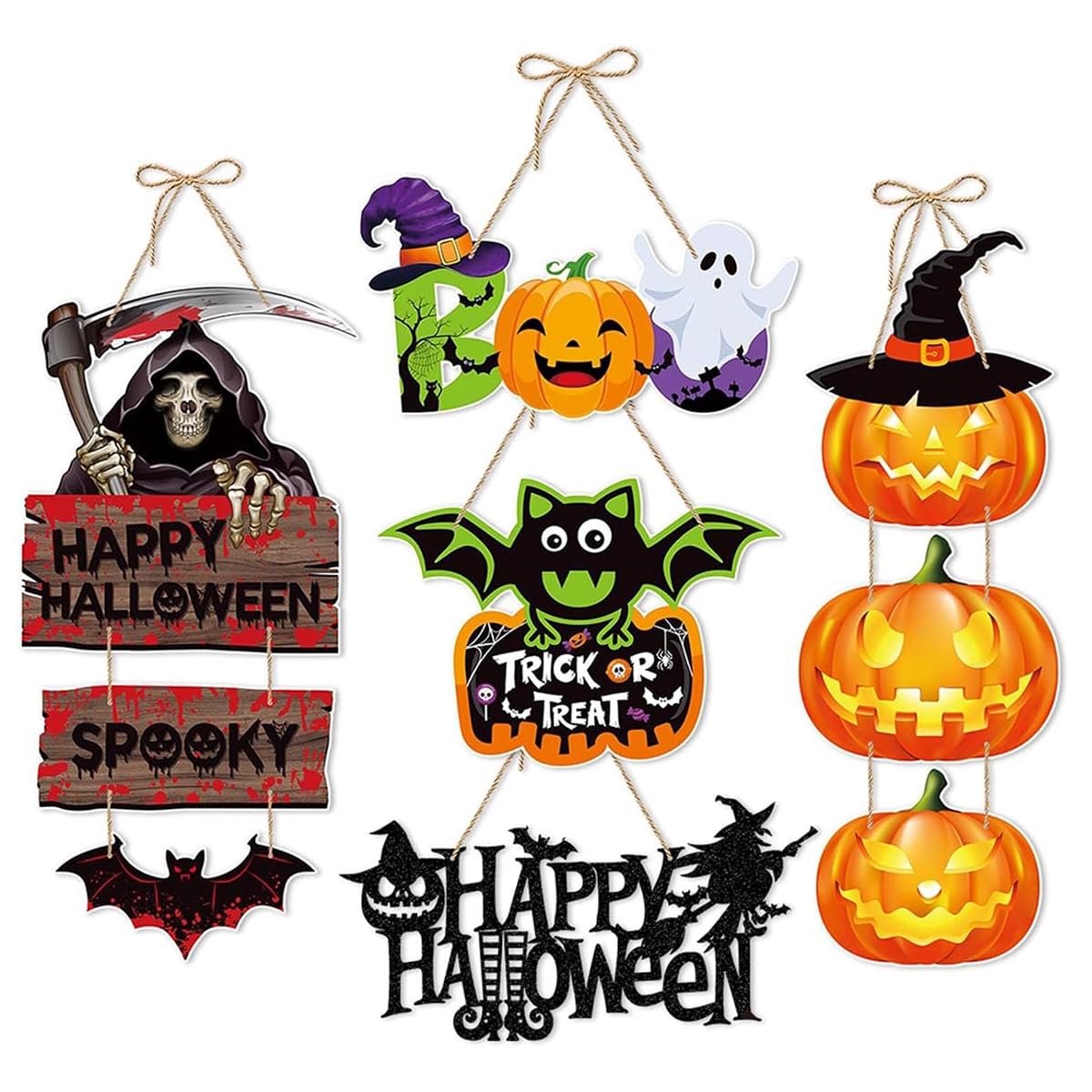 HASTHIP® 5Pcs Halloween Wall Hangings Door Signs Spooky Pumpkin Decorative Paper Wall Hangings Happy Halloween Door Signs Halloween Party Trick or Treat Wall Decoration Wall Hangings Halloween Decor