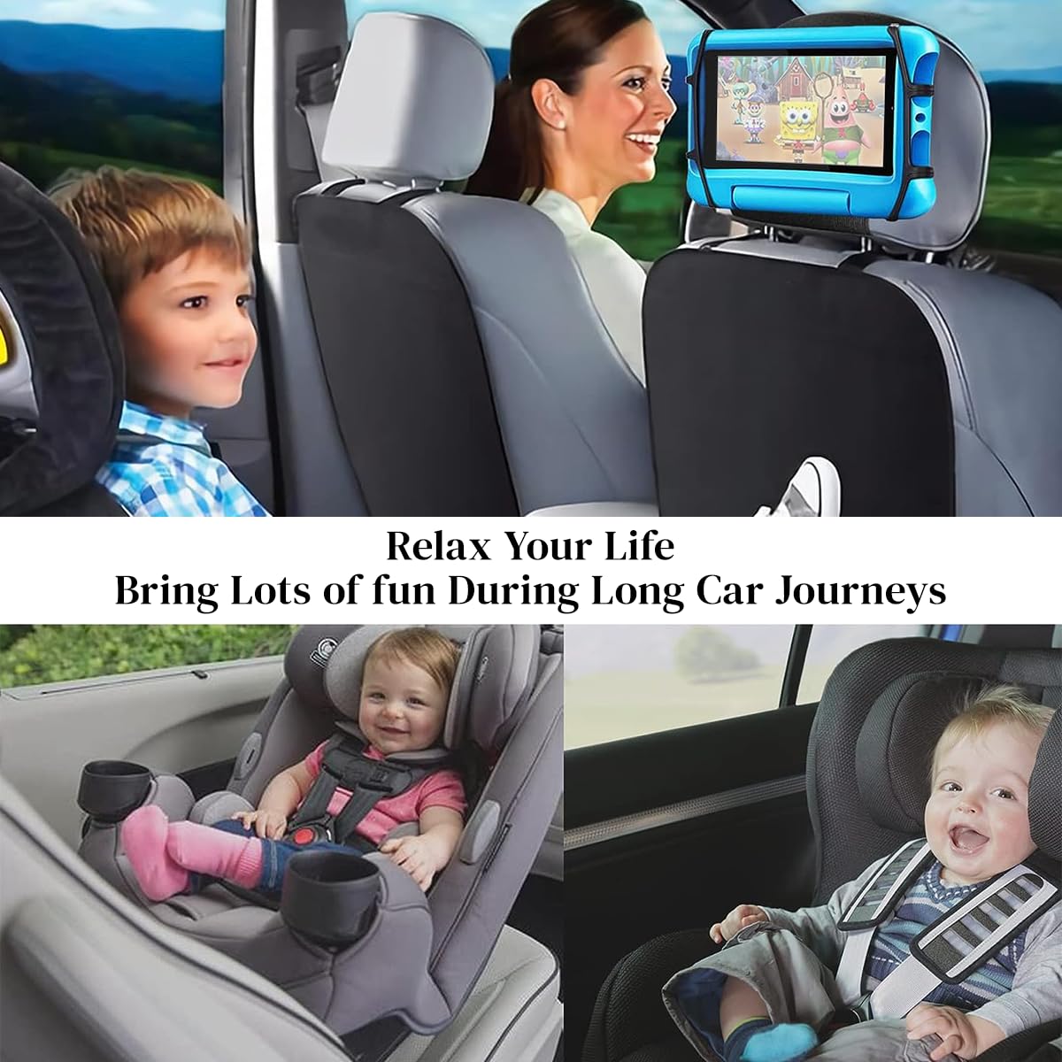 STHIRA Car Tablet Holder for Backseat with Adjustable Silicone Strap and Hoop & Loop Closure | Fits 7–10.5 inch Tablets