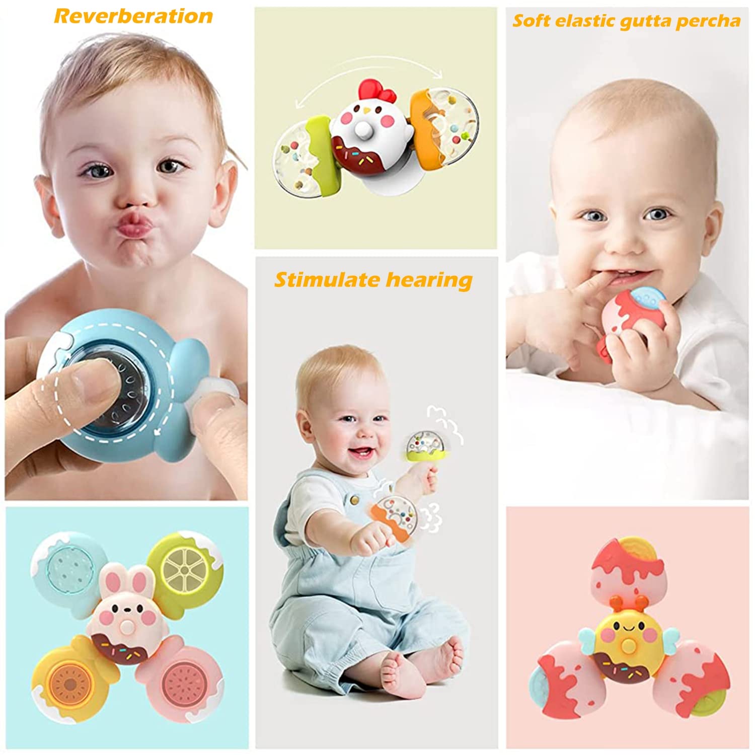 PATPAT Baby Sensory Toys Set for Bath Time with 3 Rotatable Teether Pieces | Safe ABS and TPE for 6–18 Months