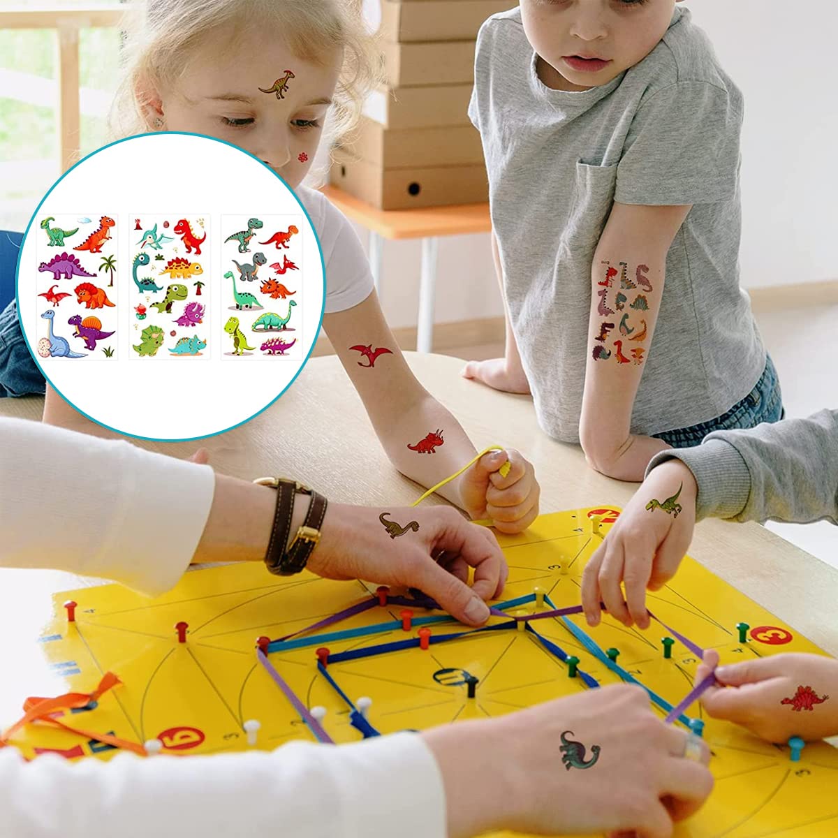 MAYCREATE 30 Sheet Cartoon Tattoo Sticker for Kids, Kids Waterproof Dinosaur Temporary Tattoos for Birthday Parties, Group Activities, Cute Cartoon Dinosaur Tattoo Sticker Tattoo