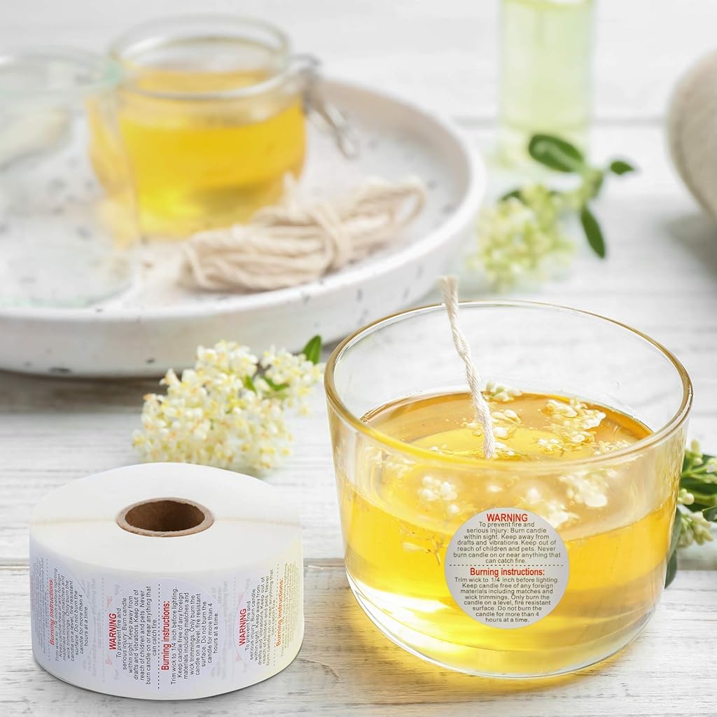 HASTHIP® 500 Sheet Warning Label Sticker for Candle Jar Scented Self-Adhesive Safety 1.5 inch Making DIY Handmade 1500PCS