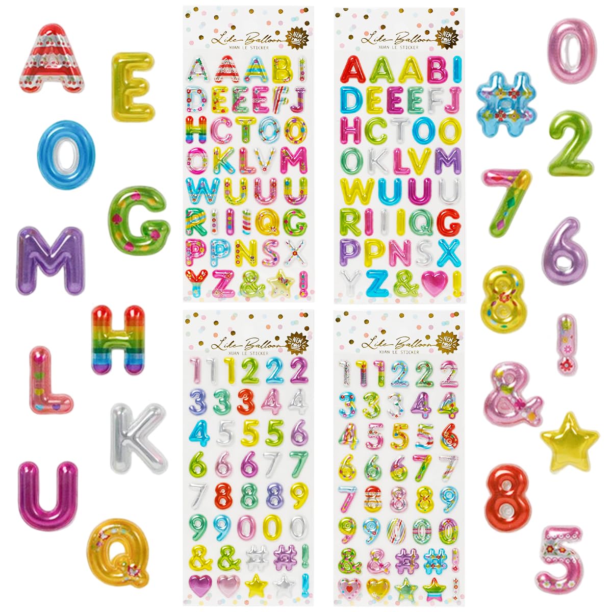 PATPAT DIY Phone Case Stickers for Scrapbooking with 3D Alphabet Jelly Touch Texture | 4-Pack