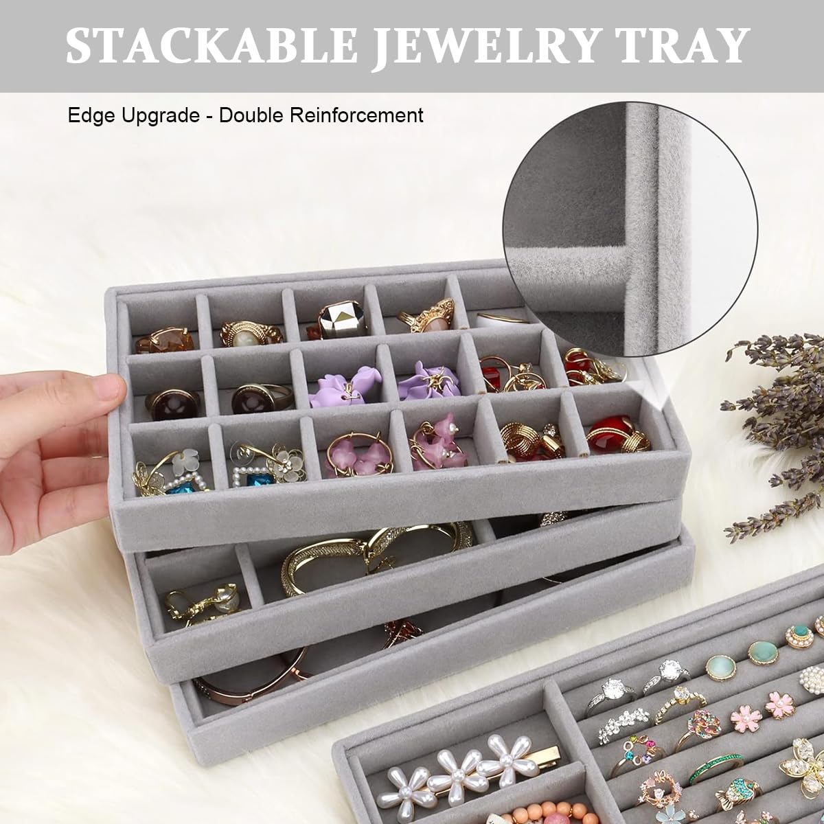 SANNIDHI Jewelry Organizer 4pcs Set for Earrings and Necklaces with Stackable Trays | 9.4×5.9×1.1 in Drawer Storage