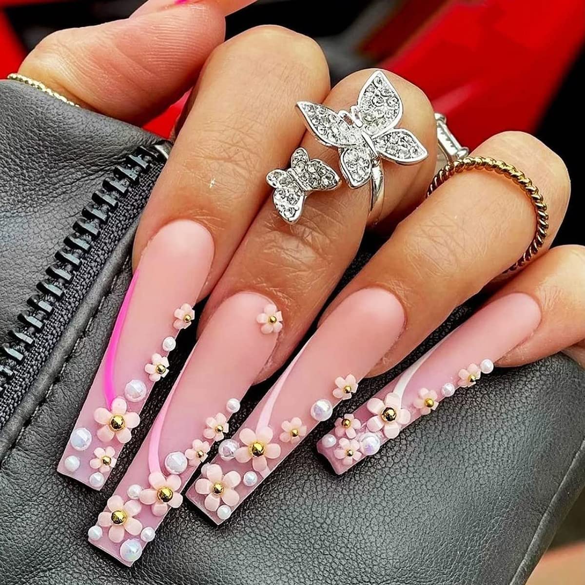 MAYCREATE 3D Flower Nail Art Charms for DIY Manicures with 400pcs Resin Decals and Golden Beads