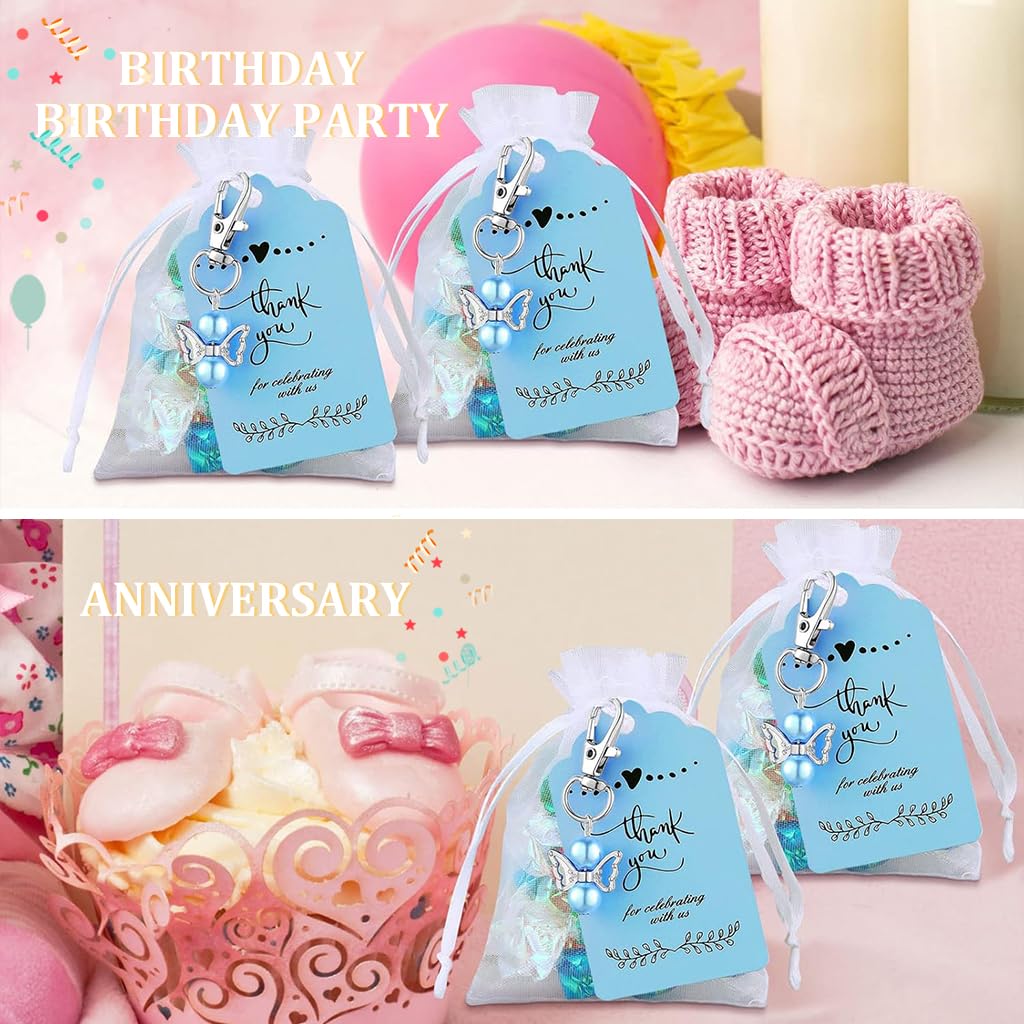 Supvox Guardian Angel Keychain for Girls with 30 Pcs Pearl Pendant and Thank You Tags | Ideal for Birthday and Party Favors