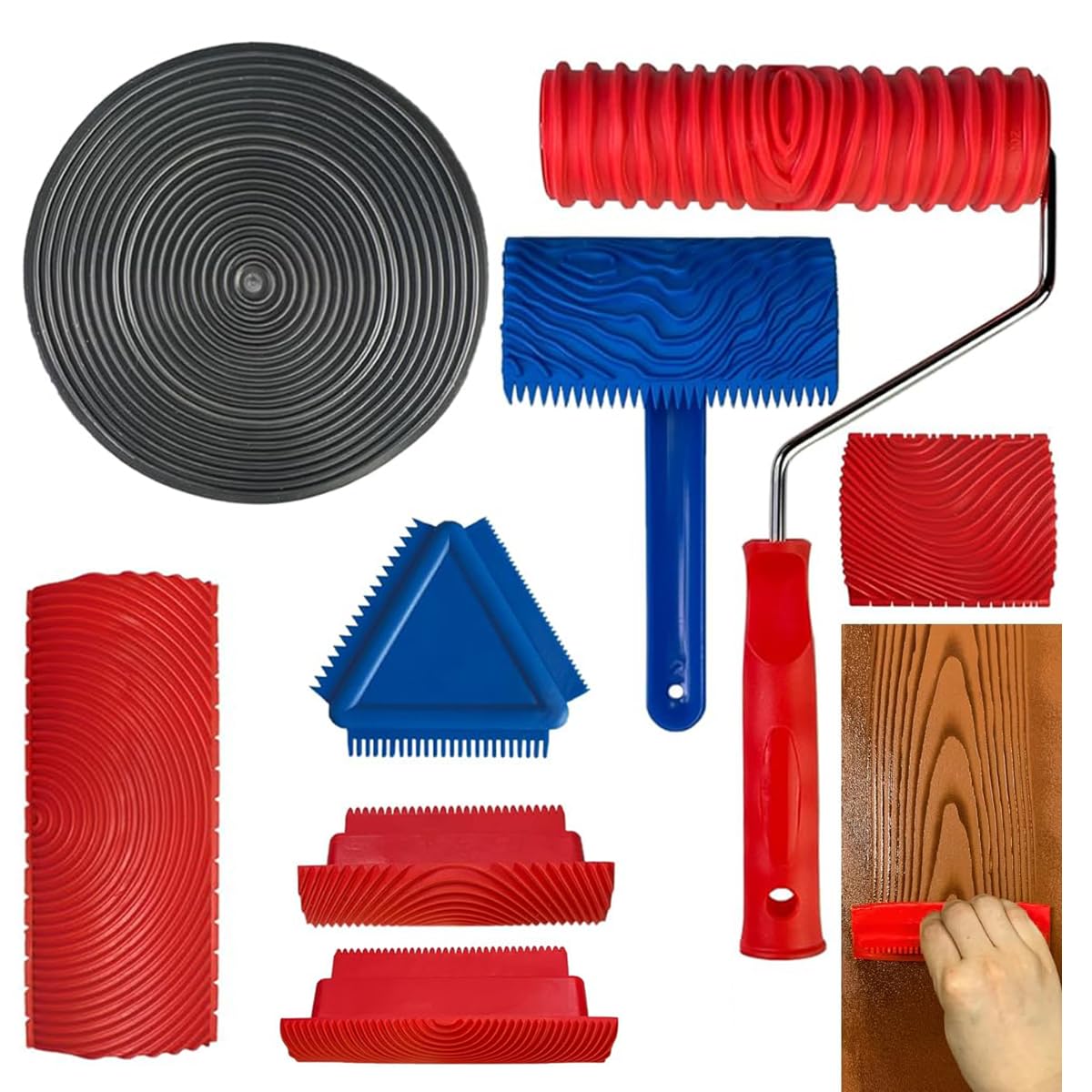 Serplex Paint Roller Tool Kit for Wood Grain Effects with Spiral and Cross Grain Rollers | 8Pcs Set
