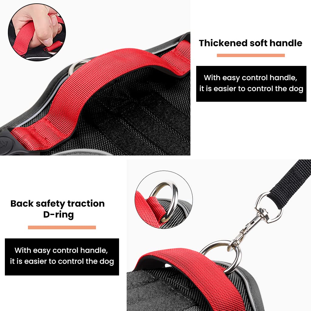 SANNIDHI Red No Pull Dog Harness for Easy Control with 2 Metal Leash Buckles and Reflective Strips