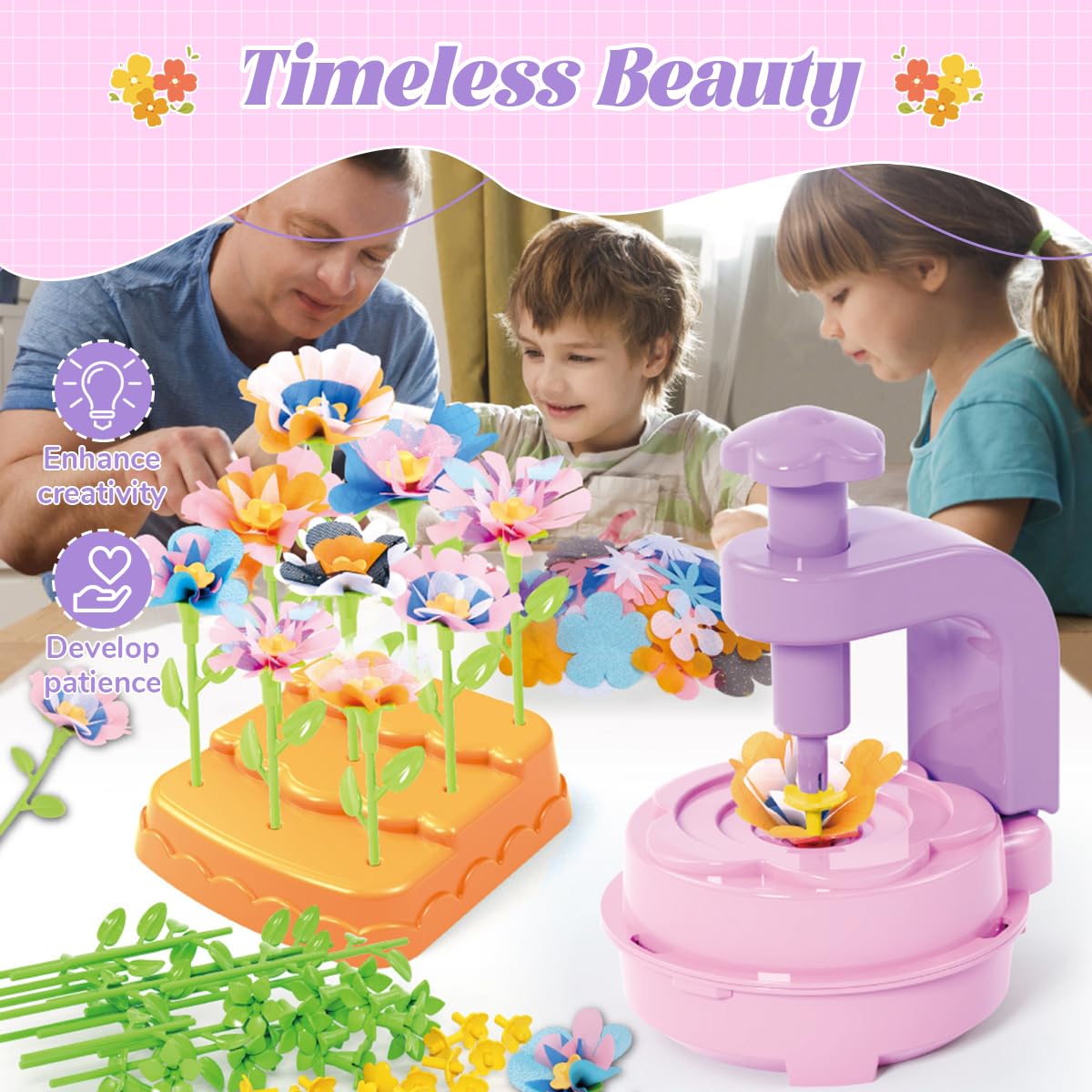 PATPAT Flower Making Kit for Kids with Manual Embossing Machine and Storage Box | Creative DIY Craft Set for Ages 4-8