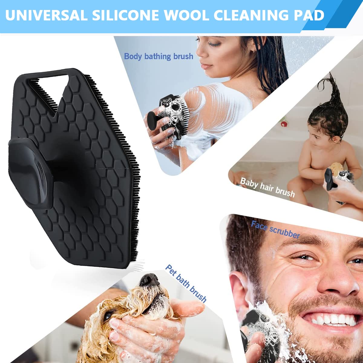 MAYCREATE Silicone Body Scrubber for Shower with Double Side Bristles and Grip Design | Purple
