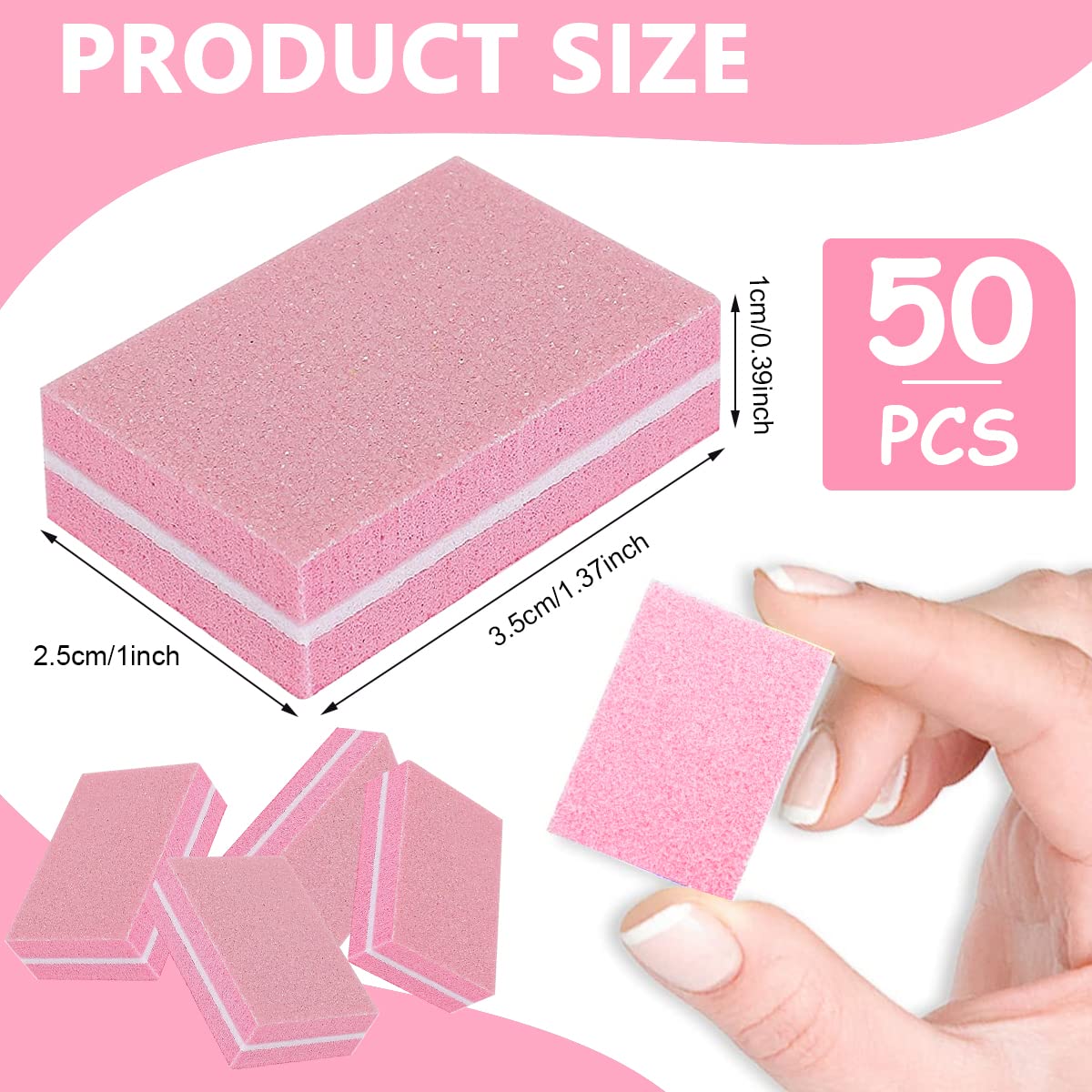 MAYCREATE Nail Buffer Mini Block File for Manicure with Double Side 100 and 180 Grit | 50pcs Pink Set