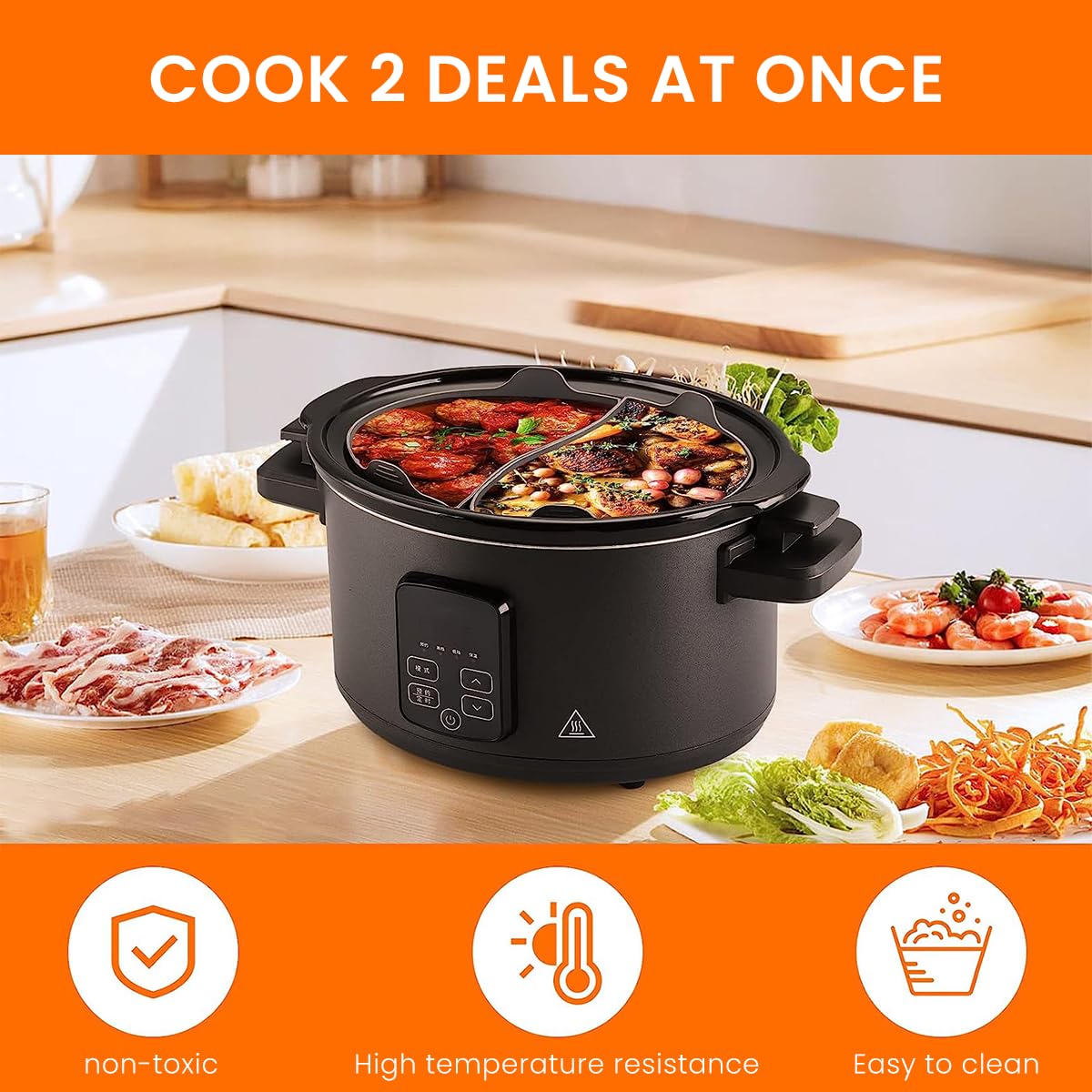 Supvox Silicone Crock Pot Liners for 6–8 Qt Slow Cookers with Dual Grid Design | Reusable Grey Insert