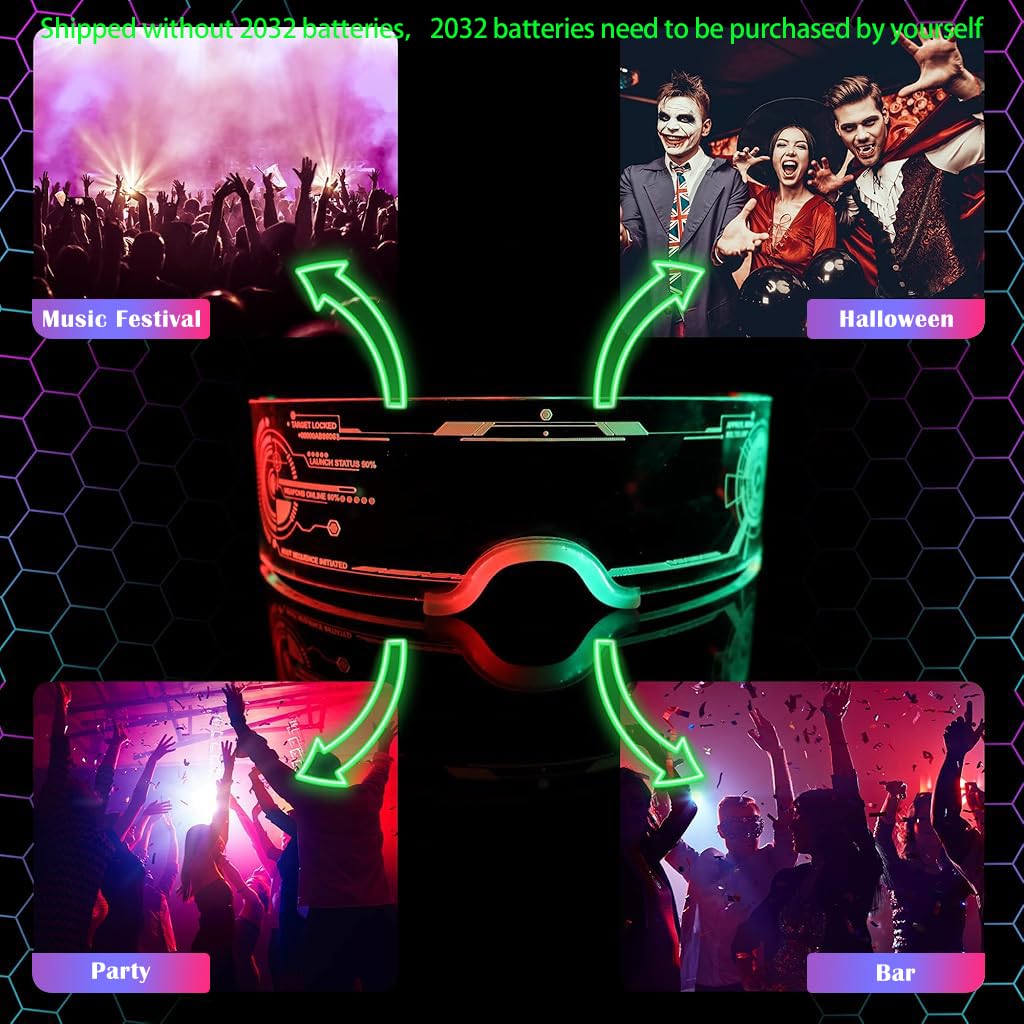 PATPAT LED Glasses for Party with 7 Color Light Display and Cyberpunk Design | USB Rechargeable