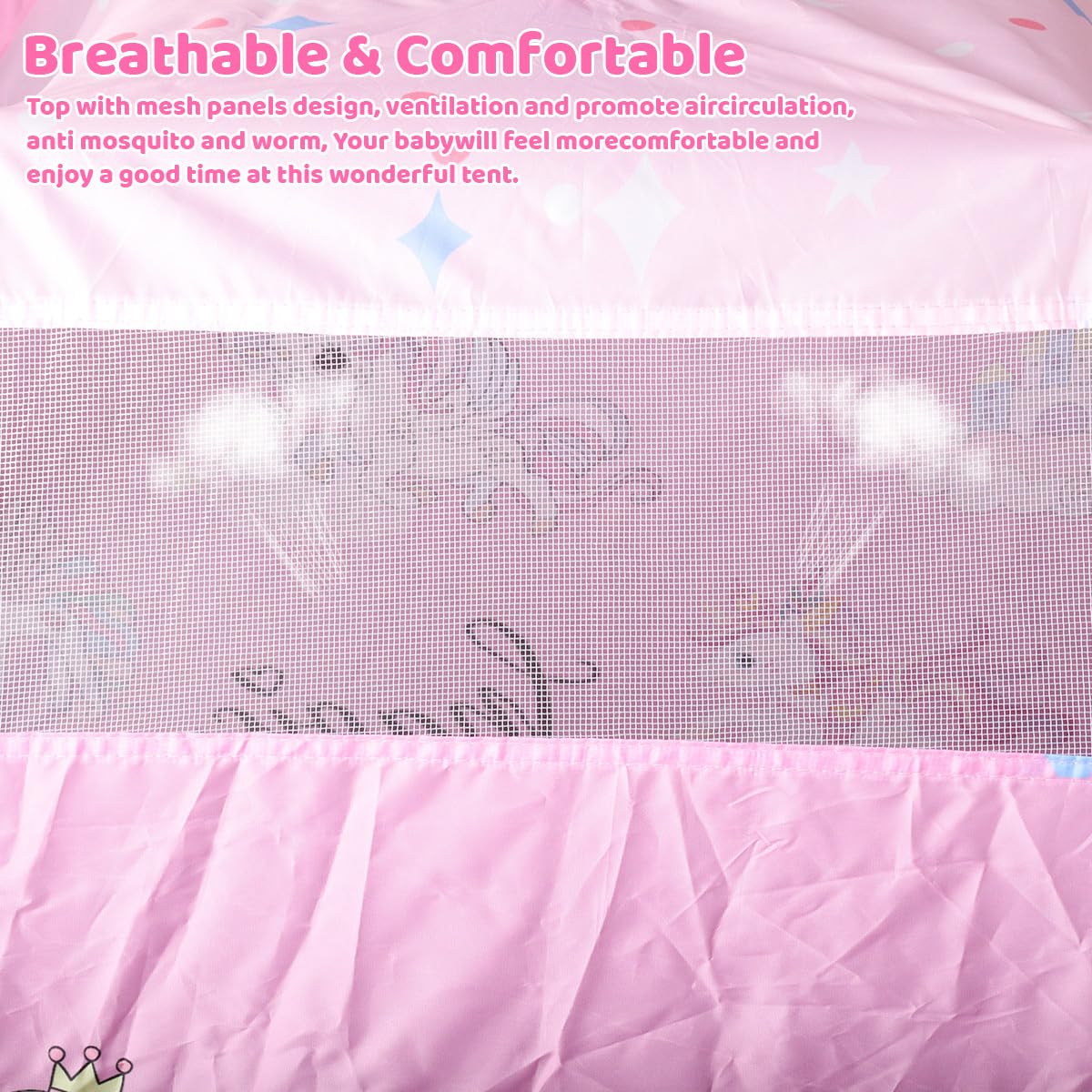 PATPAT Pop Up Play Tent for Kids 130x128x110cm with Mesh Roof and Zip Up Door | Pink Unicorn Design