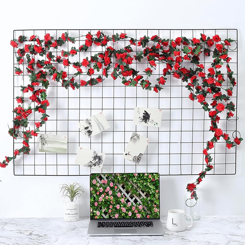 Supvox Artificial Flowers for Decoration with 2.4m Hanging Vines and Red Camellia Blooms | Perfect for Weddings and Home Decor