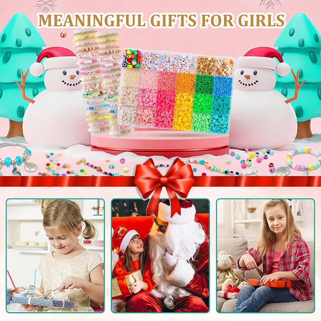 SANNIDHI Clay Beads Kit for Bracelet Making with 24 Grid Organizer and Charms | DIY Jewelry Set for Kids and Adults