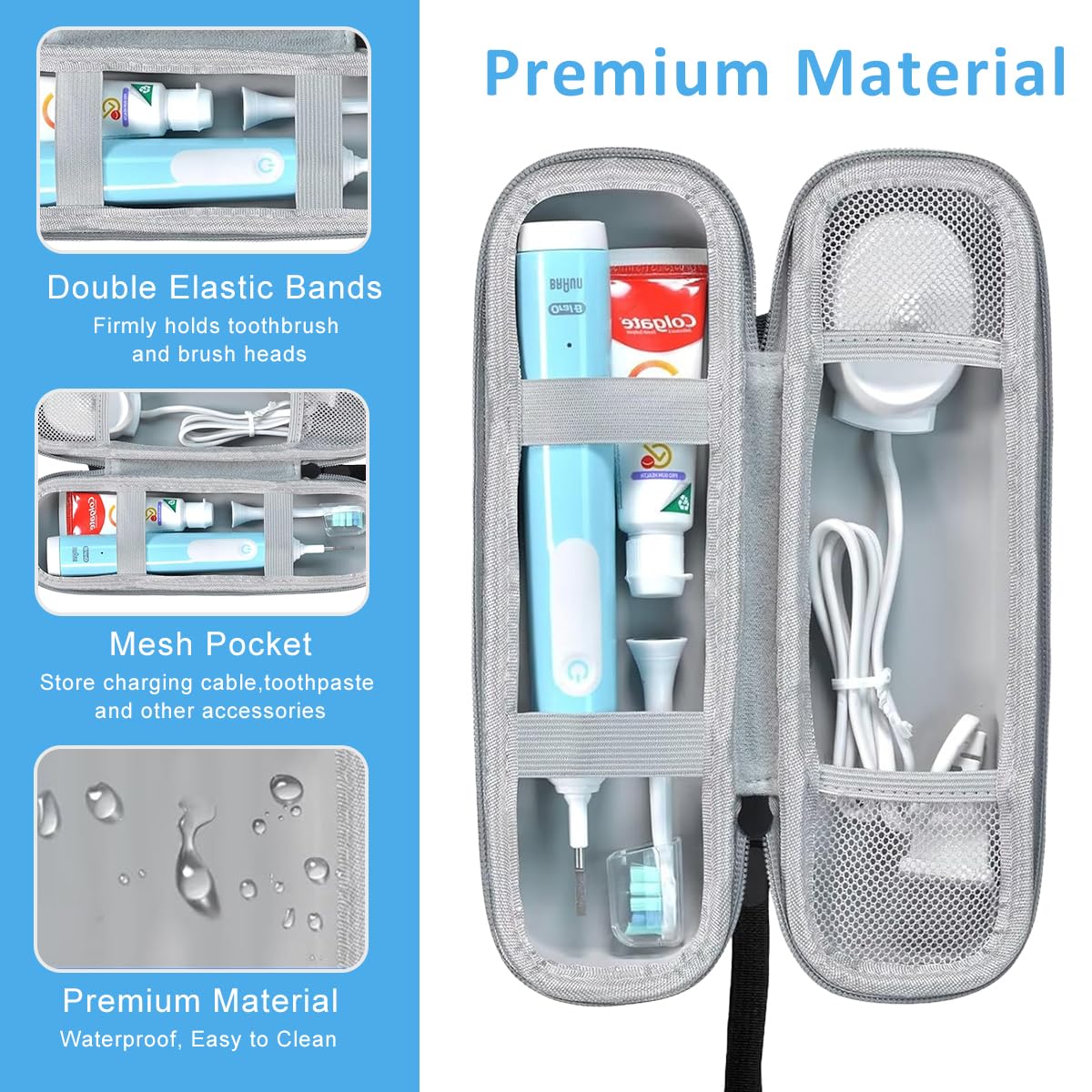 HANNEA Electric Toothbrush Travel Case for Oral B and Philips Sonicare with EVA Hard Shell | Portable Protective Storage Bag in Black