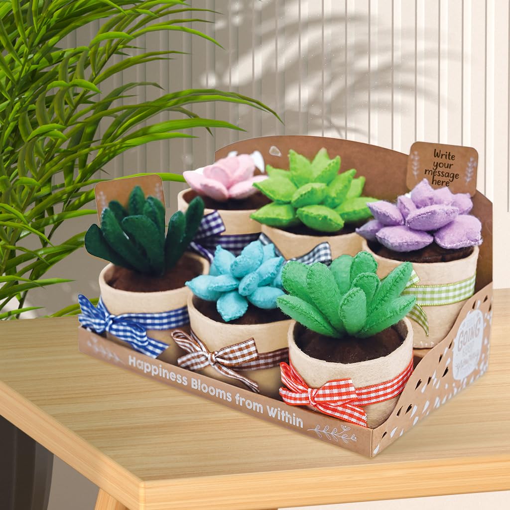 PATPAT® DIY Hand Sewing Craft Material Kit Set of 6Pcs DIY Sewing Mini Succulents Desk Decor Material Kit with Tools DIY Hand Sewing Project DIY Activity Material Kit for Adults DIY Handcraft Gift