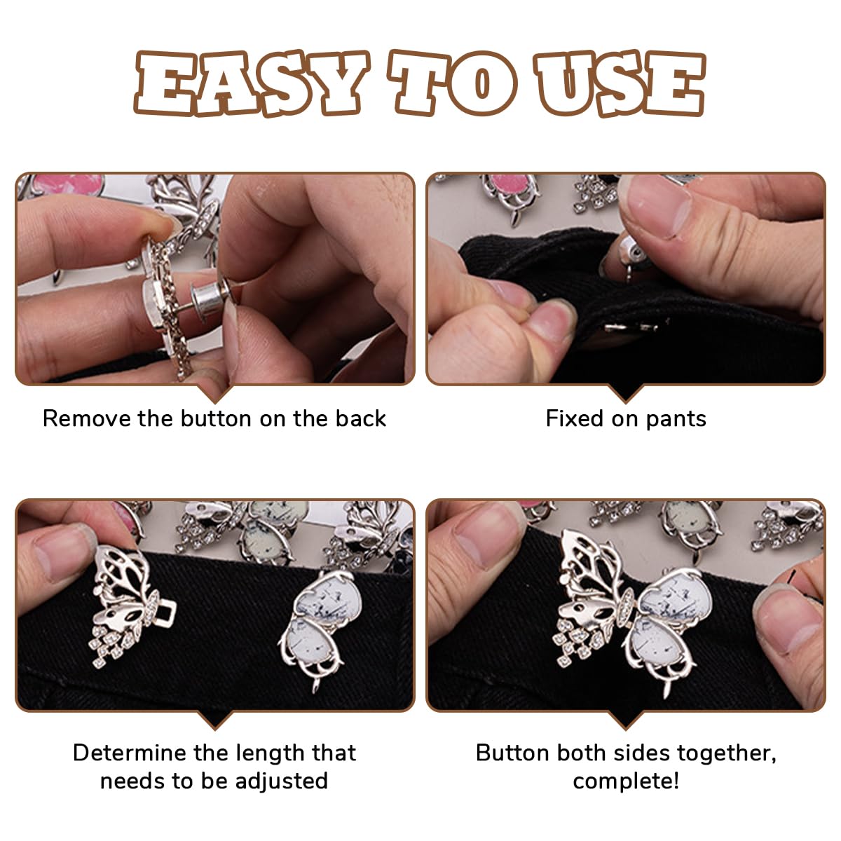 SANNIDHI Jeans Tightening Clips for Instant Waist Adjustment with Spring Lock | 4 Pairs Metal Pins for Women Skirts and Pants