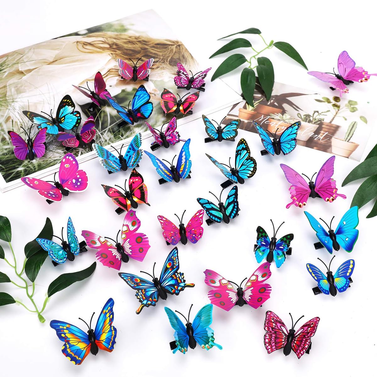 PALAY® 50pcs Butterfly Hair Clips for Girls Kids, Cute Vivid 3D Butterfly Barrettes, Stylish Hair Clip Hair Accessories for Girls Teens Women Bridal, Party Favors