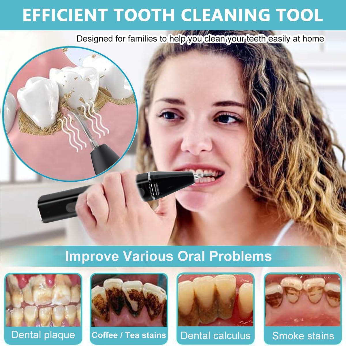 HANNEA Teeth Whitening Kit with LED and 4 Stainless Steel Bits for Deep Cleaning | USB Rechargeable