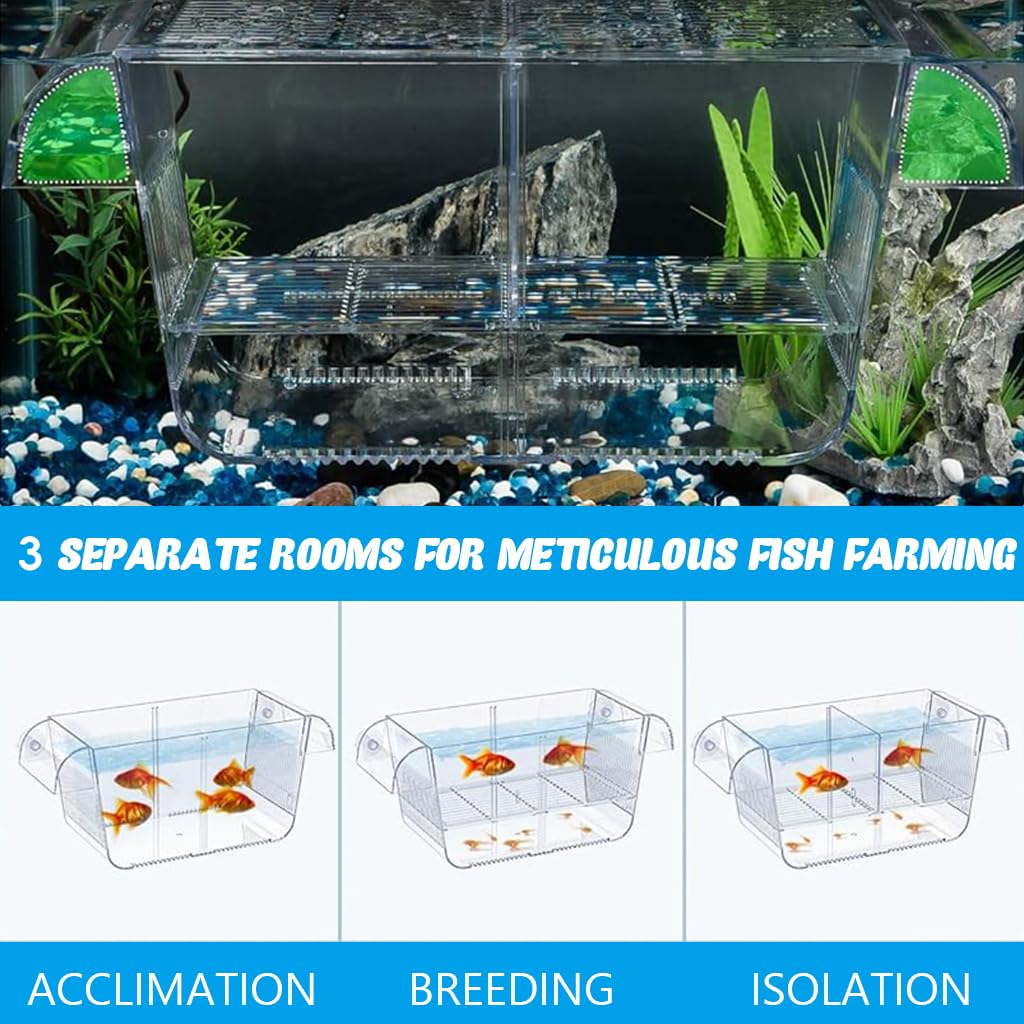 Qpets Aquarium Fish Breeding Box for Fry and Isolation with 6 Suction Cups Acrylic 20.5x9.5x9.9cm