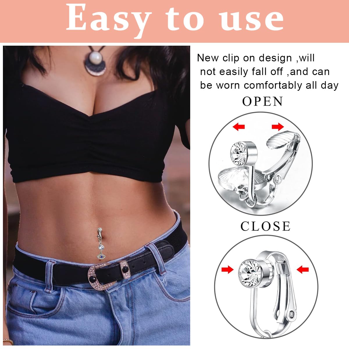 MAYCREATE® Fake Belly Piercing Jewelry Evil Eye Belly Button Rings 316L Stainless Steel Non-Piercing Rhinestone Belly Rings Navel Rings for Women Girls