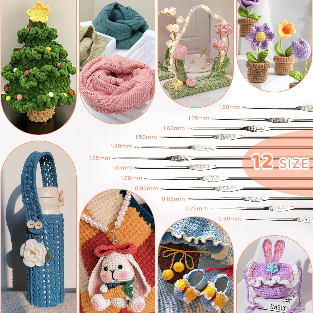 HASTHIP Crochet Needle Kit for DIY Projects with 107 pcs and Ergonomic Handles | Portable Bag