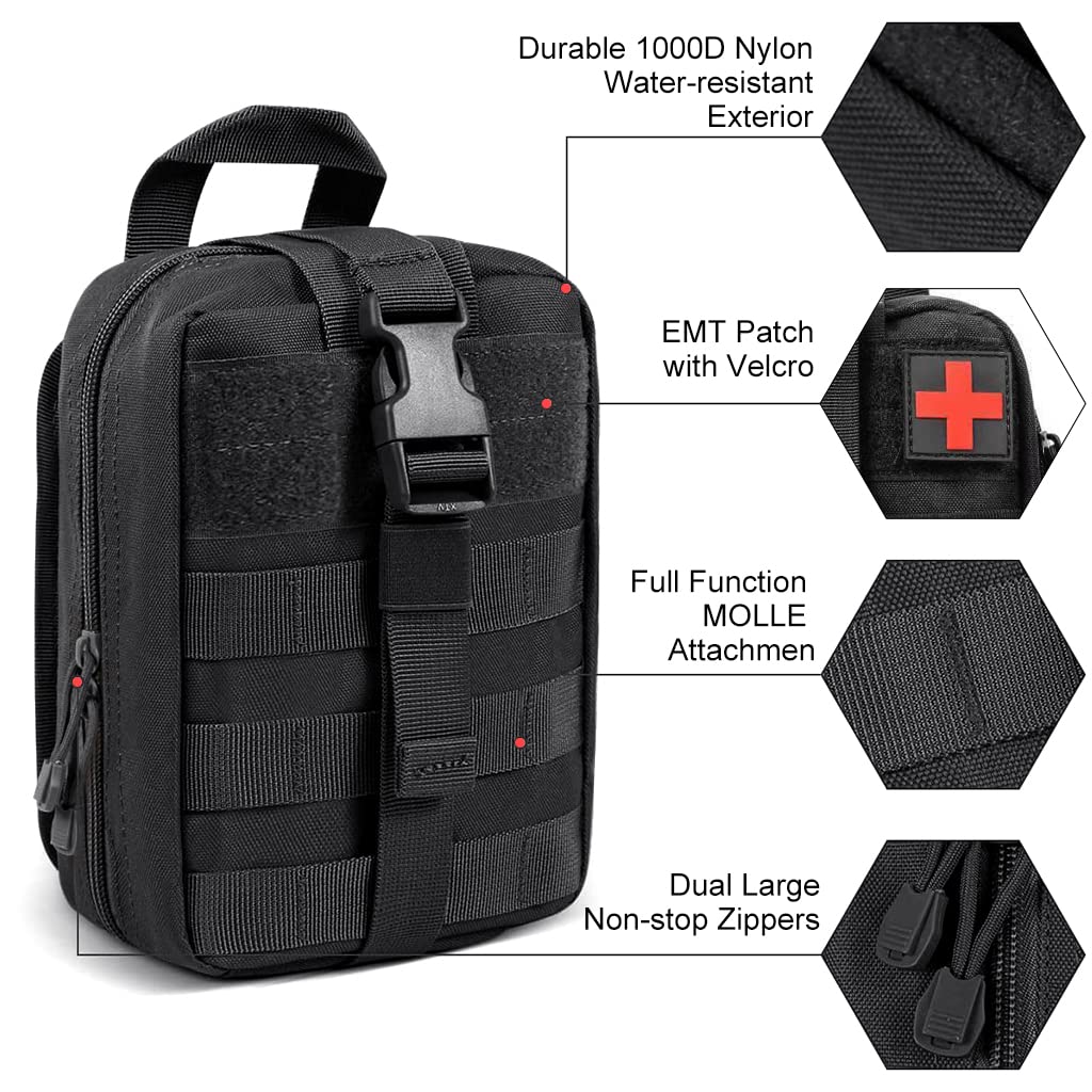 PROBEROS First Aid Box for Travel and Outdoor Use with 20.5x15x10cm Folding Interior | Black Oxford Cloth