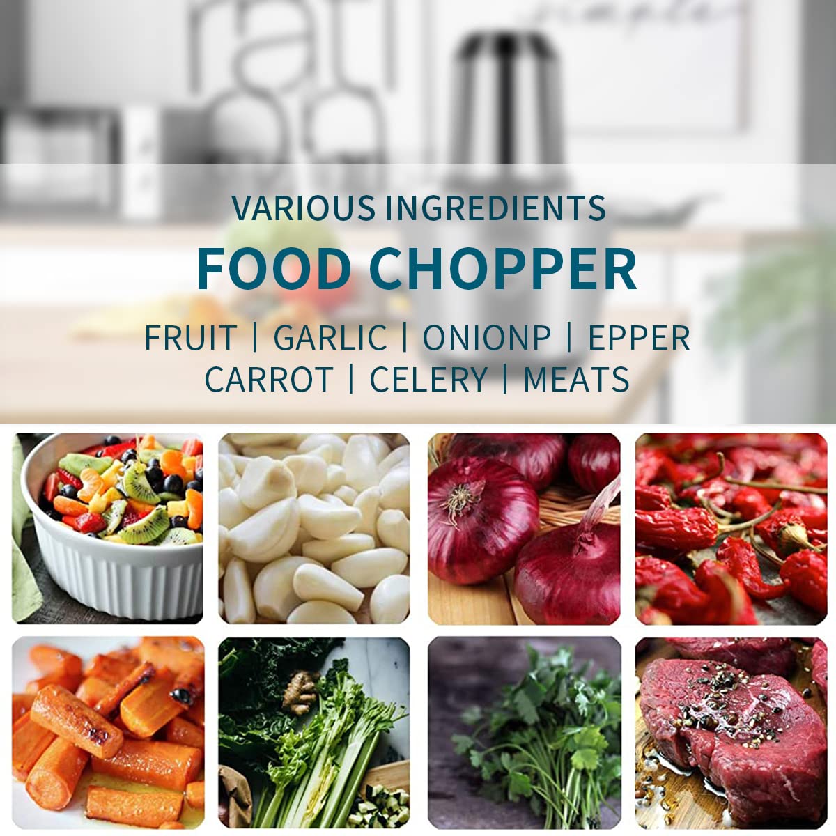 HASTHIP Chopper for Kitchen Electric 2L 400W Vegetable Chopper Good Grade Stainless Steel Garlic Chopper with 2 Speeds Adjustable Meat Mincer Meat Grinder Machine for Nuts Onion Veg and Salad