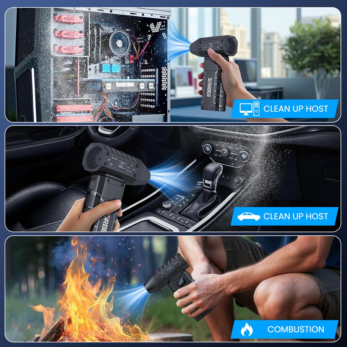 Supvox Air Duster for Car and Computer Cleaning with 130000 RPM Motor and LCD Display | Portable USB Blower with LED Light