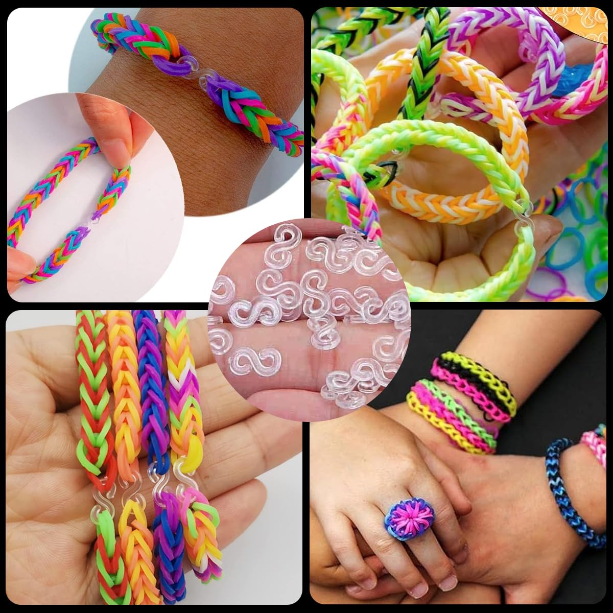 PATPAT Rubber Bracelet Connector Hooks for DIY Loom Band Jewelry | 500pcs Clear S Clips