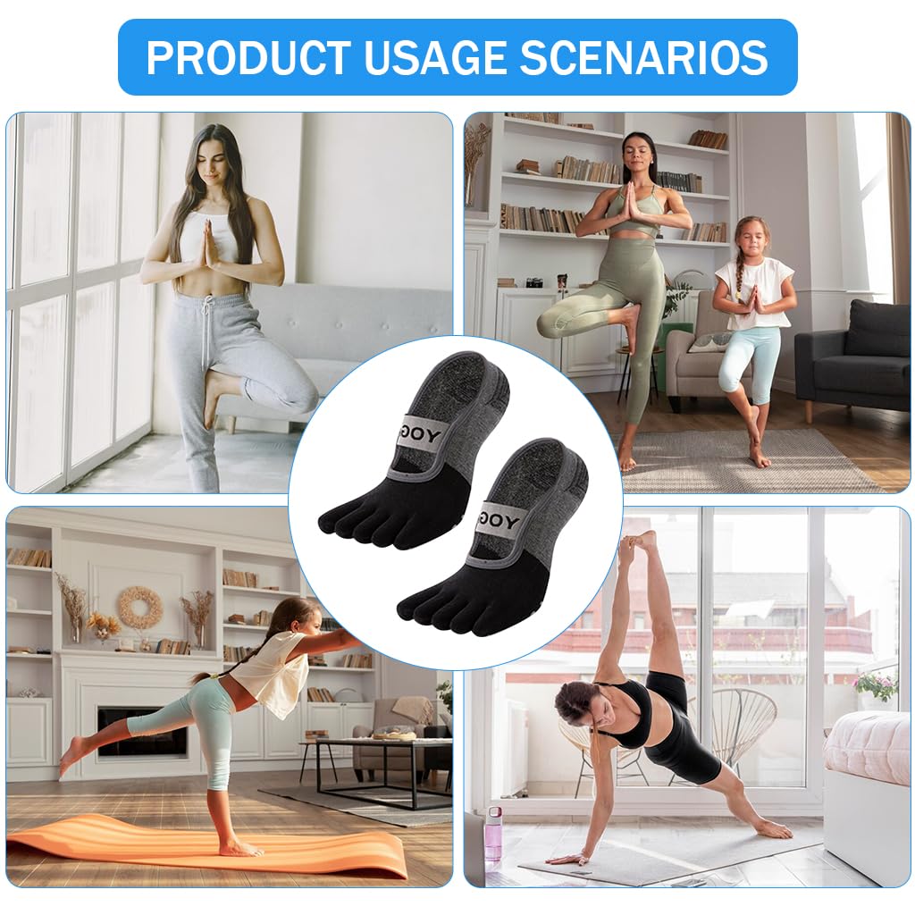 PROBEROS Yoga Socks for Women featuring 5-Toe Design with Anti-Slip Sole | Breathable Cotton