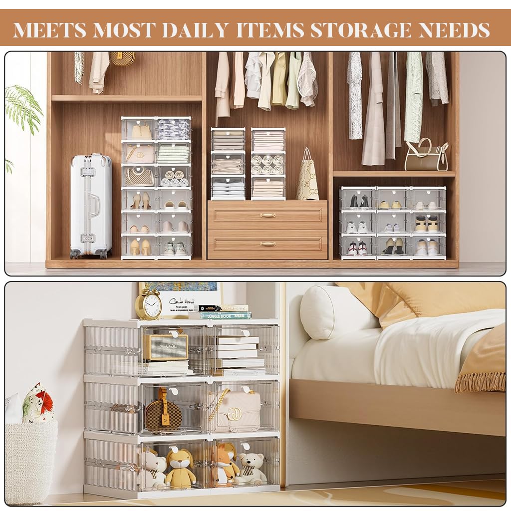 Supvox Shoe Rack for Home with 3 Tier Foldable Design 25.5x34.5x54cm PP Boxes | Transparent Door Storage for Men and Women