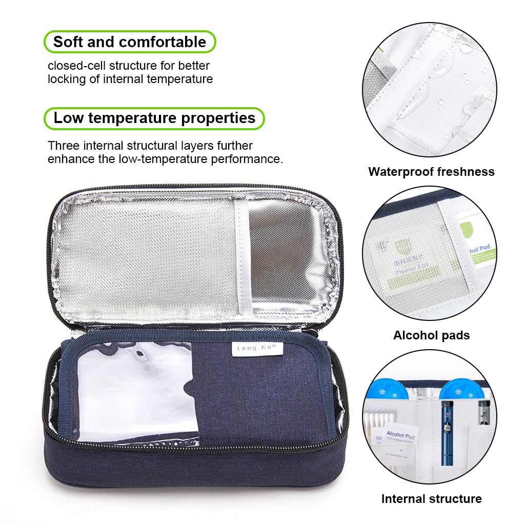 HANNEA® Insulin Cooler Travel Case with 4 Reusable Ice Packs Medical Cooler Bag with Multi Pocket for Diabetic Medication Portable Zipper Cool Case for Insulin