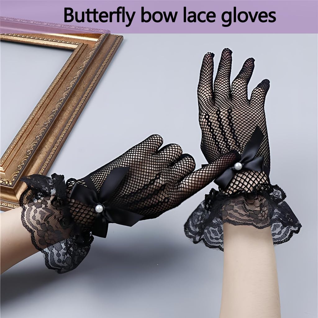 Zibuyu Women's Short Lace Gloves for Weddings and Parties featuring Sheer Floral Design
