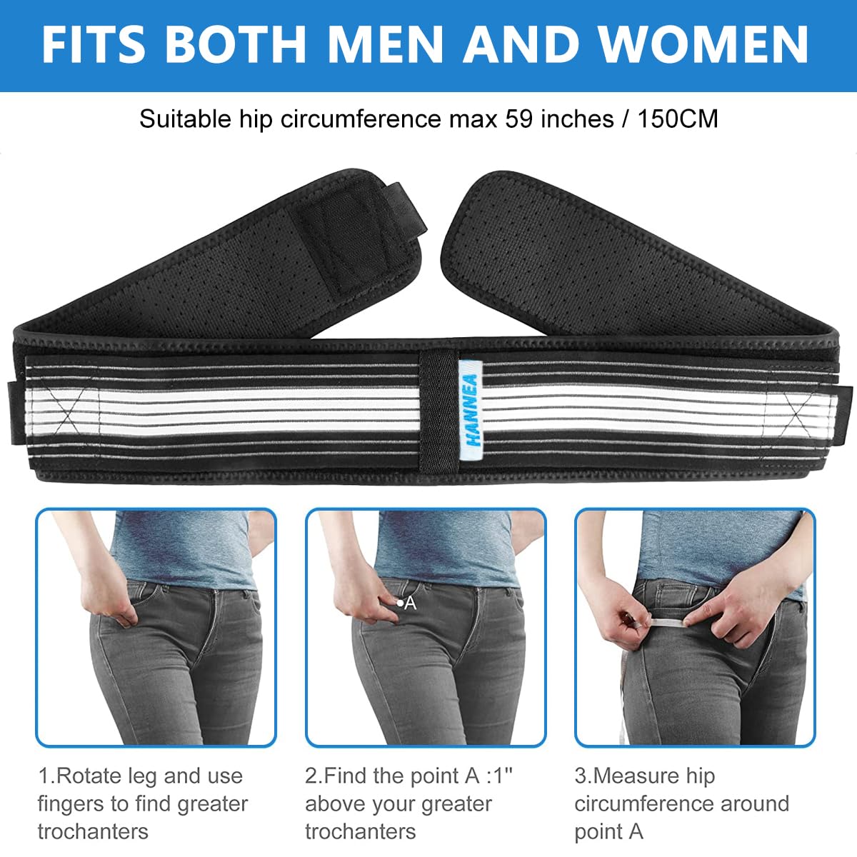 HANNEA Back Pain Relief Belt for Pelvic Support with Adjustable Anti Slip Design 140cm Black
