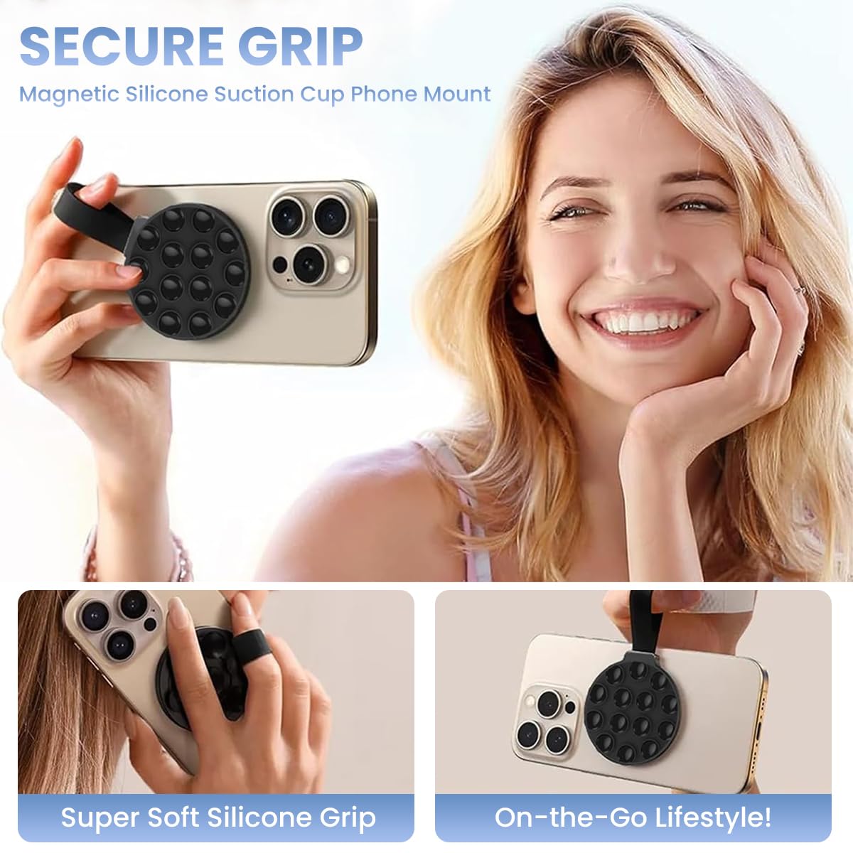 ZORBES Magnetic Suction Cup Phone Mount for Shower and Mirror Use with 14 Cups | Silicone Grip Stand for iPhone and Galaxy
