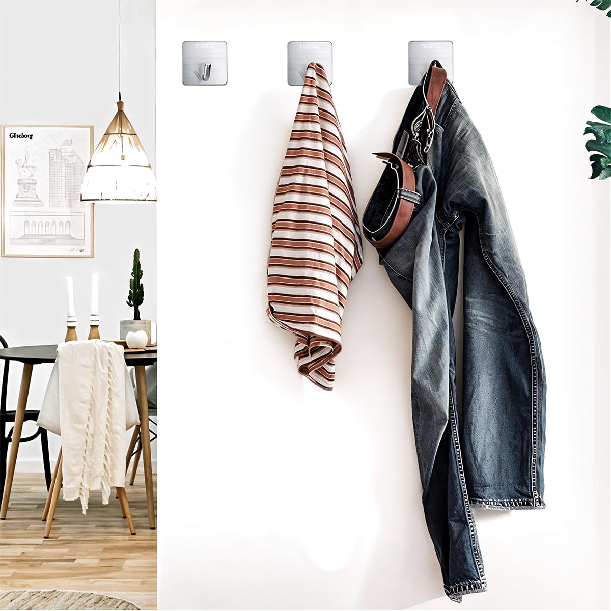 HASTHIP Wall Hooks for Hanging Bathroom and Kitchen with Self Adhesive Design 4 Pack Stainless Steel