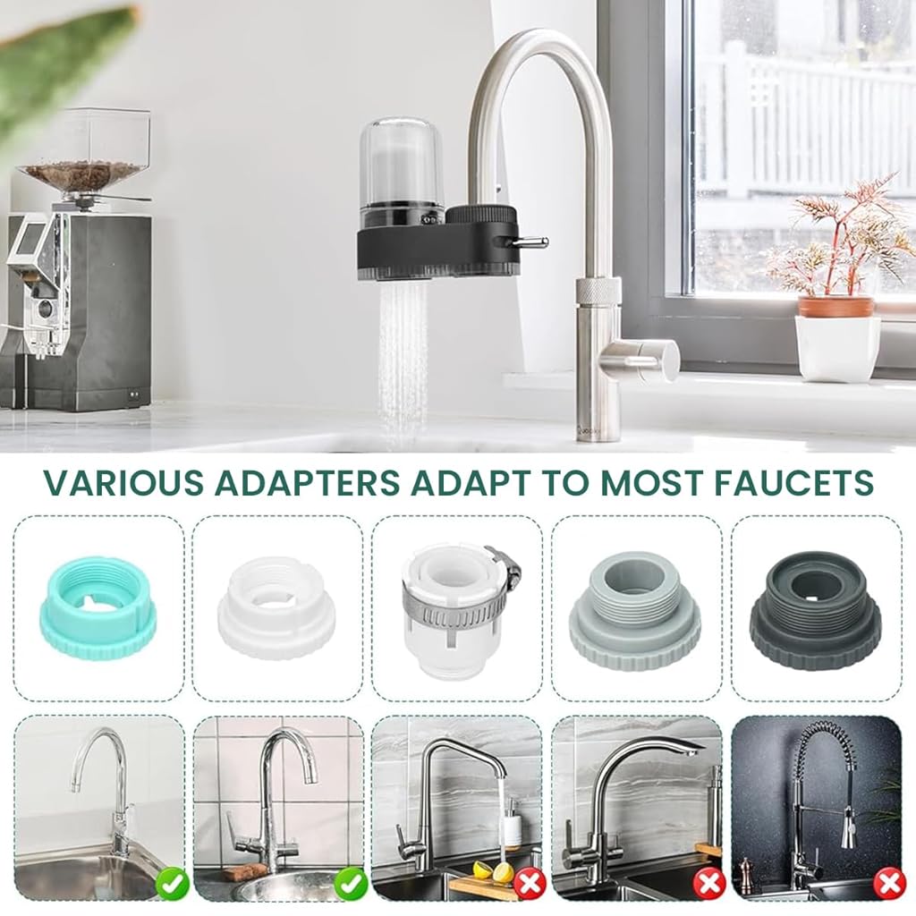 Supvox® Kitchen Sink Water Filter Dual-Spout Water Filter Multi-Level Natural Activated Carbon Filtration Water Filter Transparent Filtration Bin Design Universal Water Filter Kitchen, Bathroom