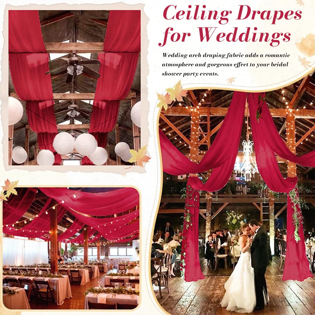 HASTHIP Net Curtain for Wedding and Festive Decor featuring Sheer Lace Design 0.75x6 m | Burgundy Red Fabric for DIY Crafts and Backdrops