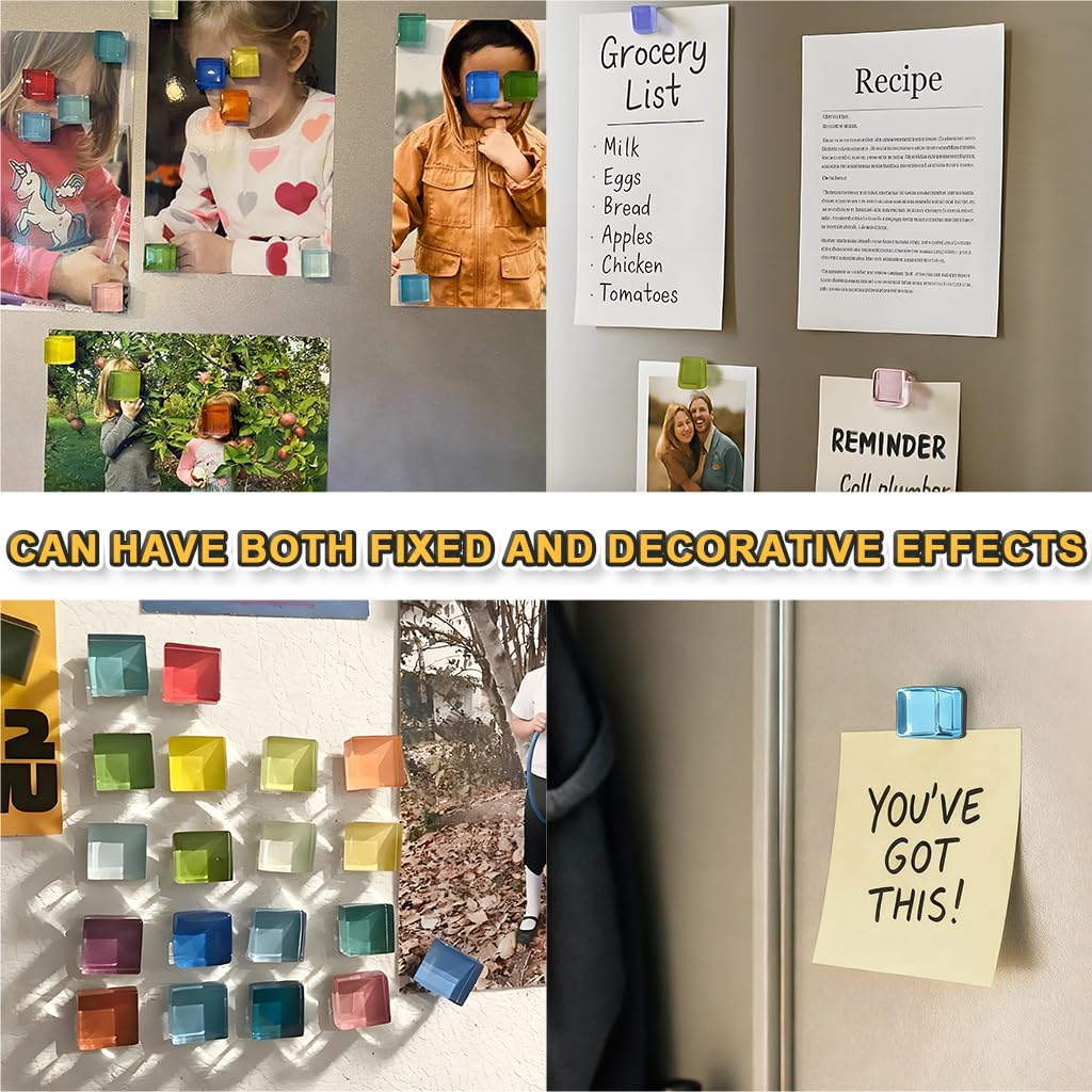 HASTHIP Fridge Magnets for Refrigerator and Whiteboard with 24pcs 1.5cm Glass Mosaic Blocks | Colorful Home Décor