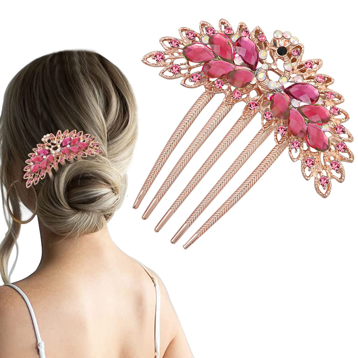 PALAY® Hair Comb Clips for Hair for Women Peacock Crystal Hair Side Comb Metal Hair Comb Pin Hair Accessories for Women Stylish Bun Bridal Headpiece