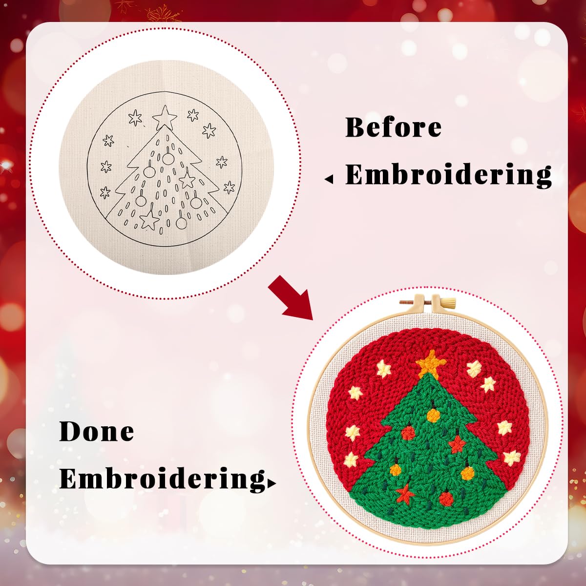 HASTHIP Punch Needle Set for DIY Christmas Tree Embroidery with Yarn and Hoop | Fun Craft Kit for Beginners and Kids