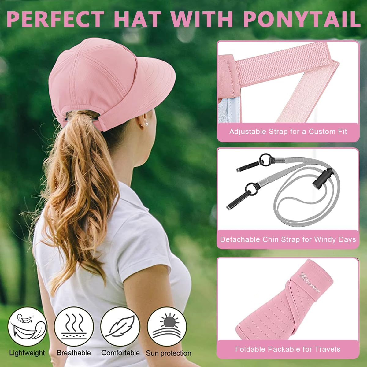 Venzina Sun Hat for Women featuring 4.3 in Wide Brim with Detachable Top | Pink Polyester