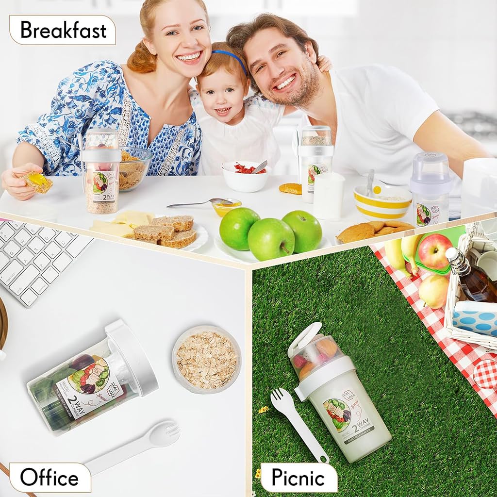 HASTHIP Breakfast On the Go Cup for Yogurt and Oats with 350ml and 760ml Dual Containers | Leak-Proof PP Jar Featuring Screw Cap and Detachable Sauce Case